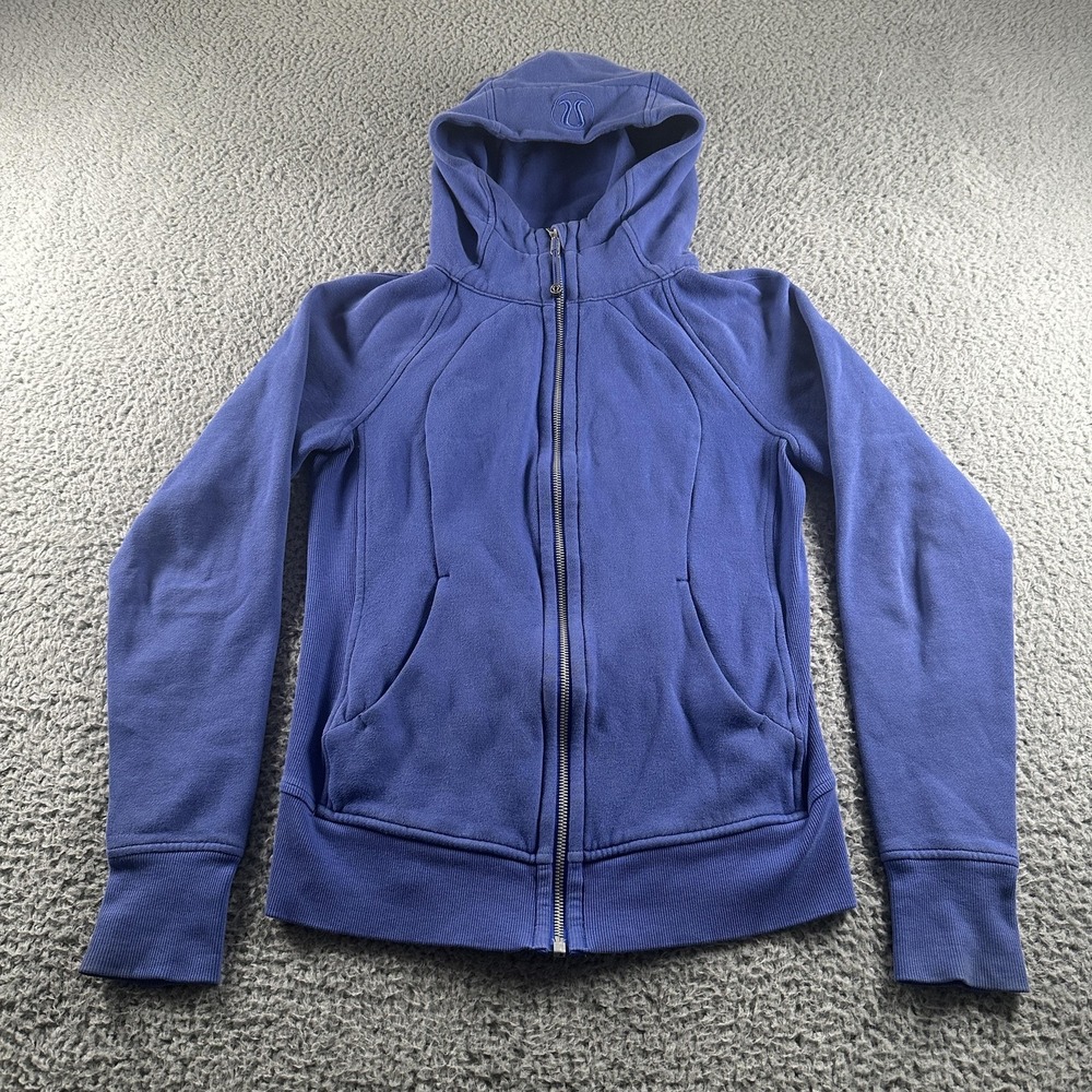 Lululemon Scuba Hoodie Womens 4 Blue‎ Fleece Full Zip Thumbholes Logo Sweatshirt